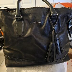 Coach Black Leather Tote with Tassel